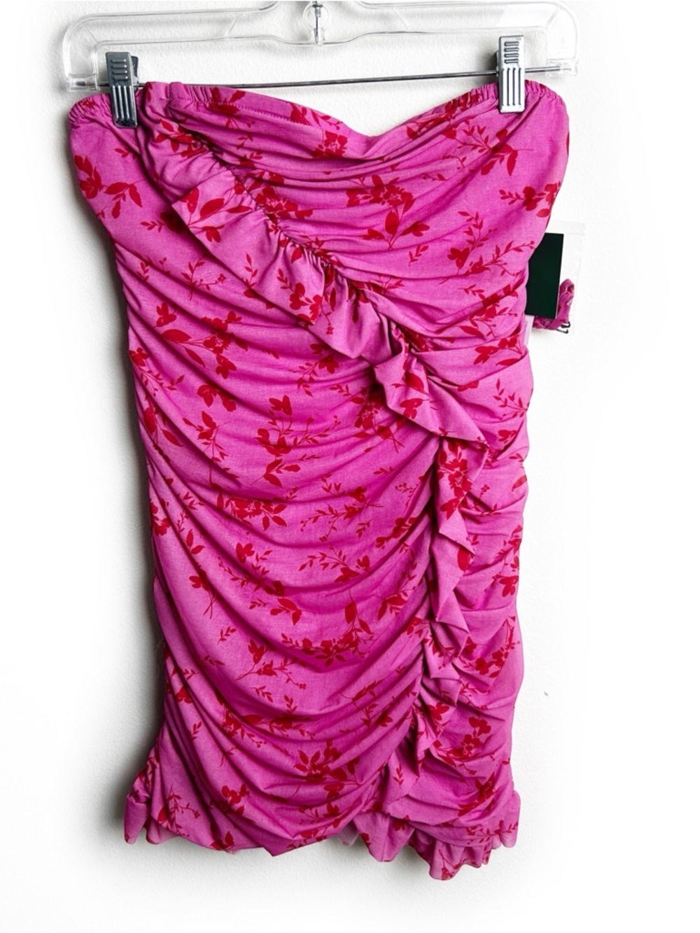 NWT Wild Fable sleeveless tube ruched ruffle mini bodycon floral dress size: M - Picture 2 of 13